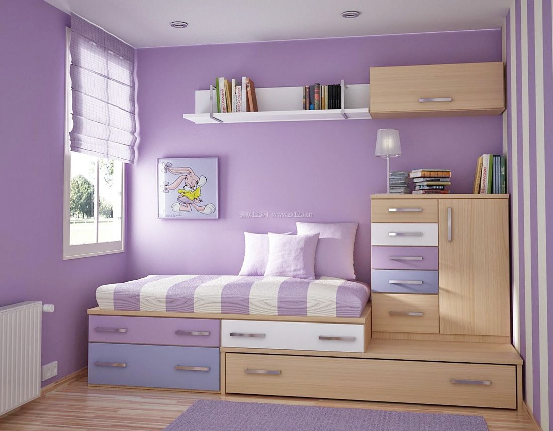 儿童房间设计紫色墙面装修效果图片