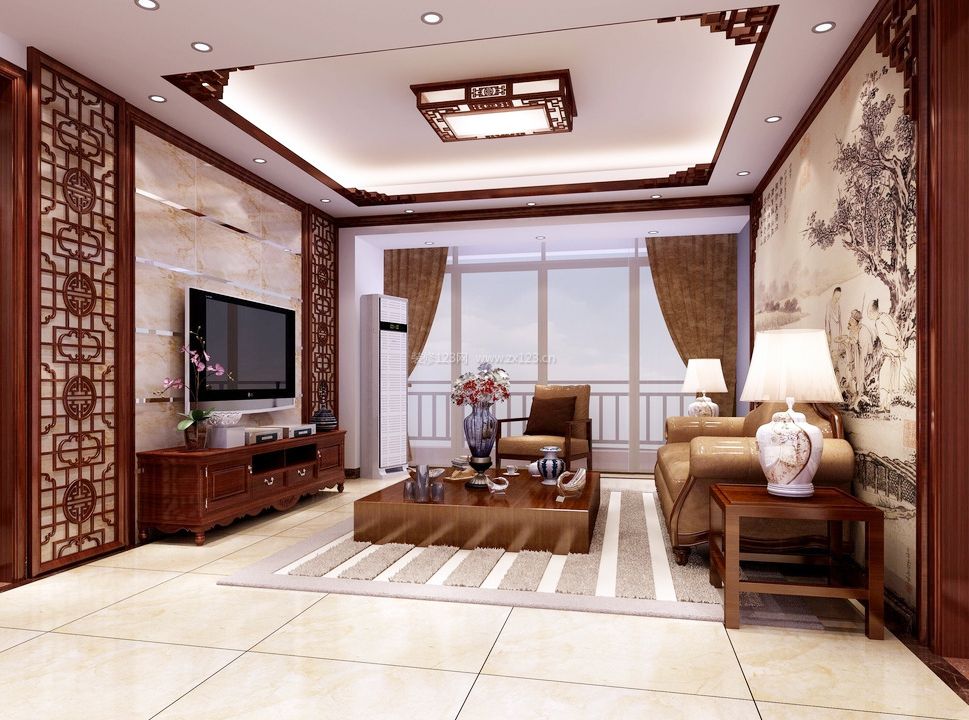 中式家居客厅电视背景墙设计图