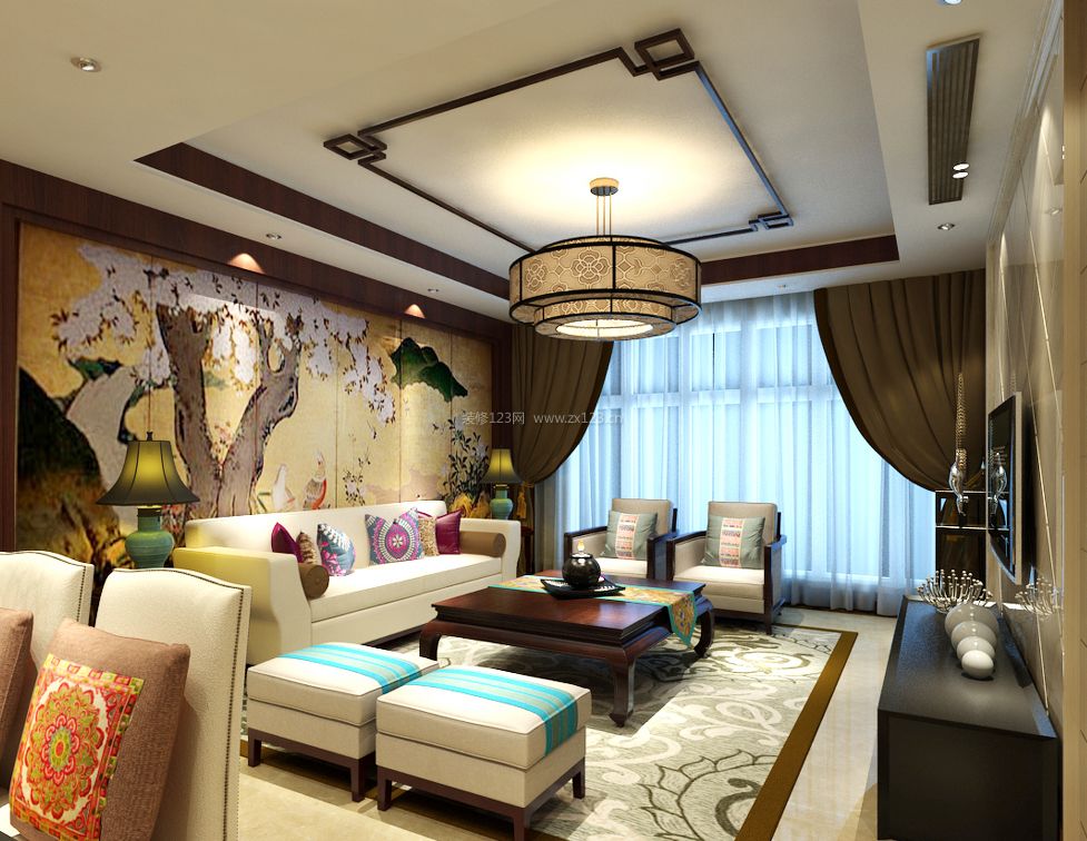 最新中式风格20平客厅家装装修效果图片