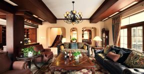 复式楼客厅木质茶几装修设计效果图片
