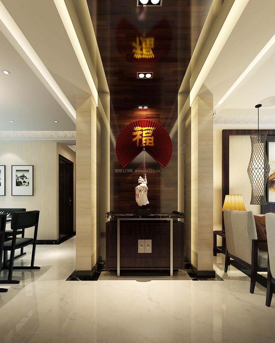中式风格客厅餐厅隔断效果图