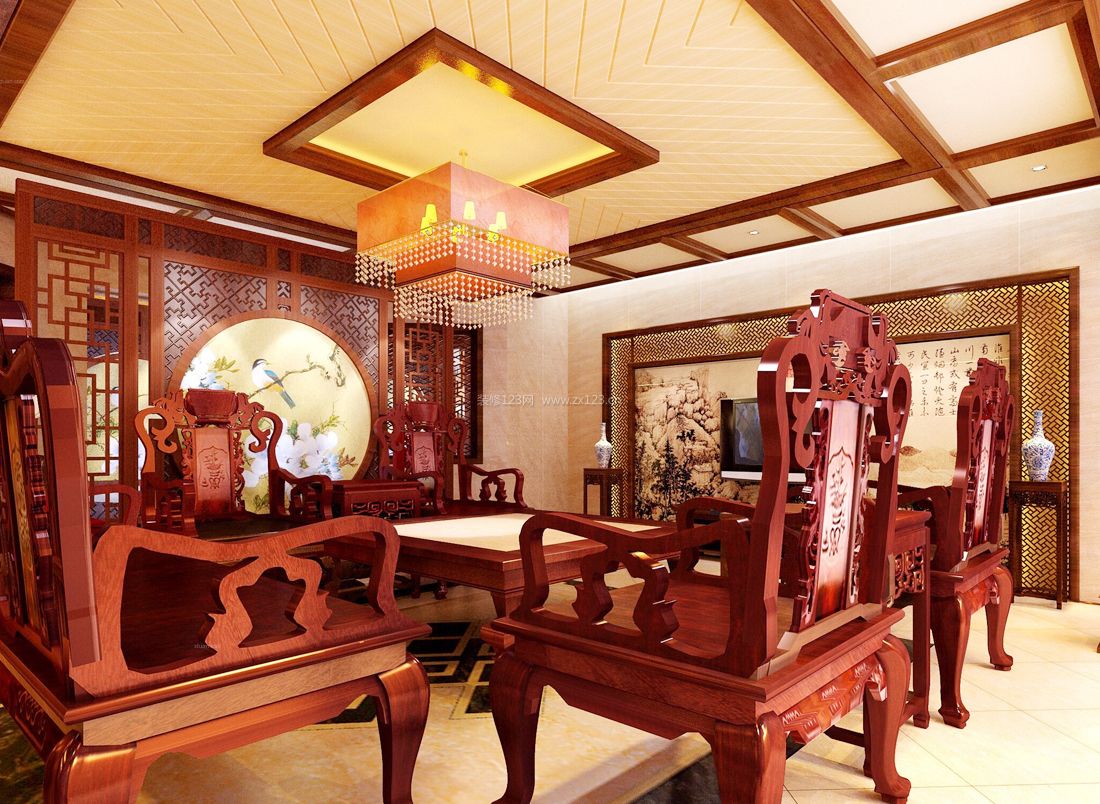 中式风格客厅红木家具装修效果图片