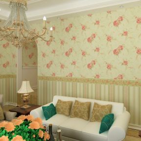 欧式田园客厅大花墙纸装修效果图片