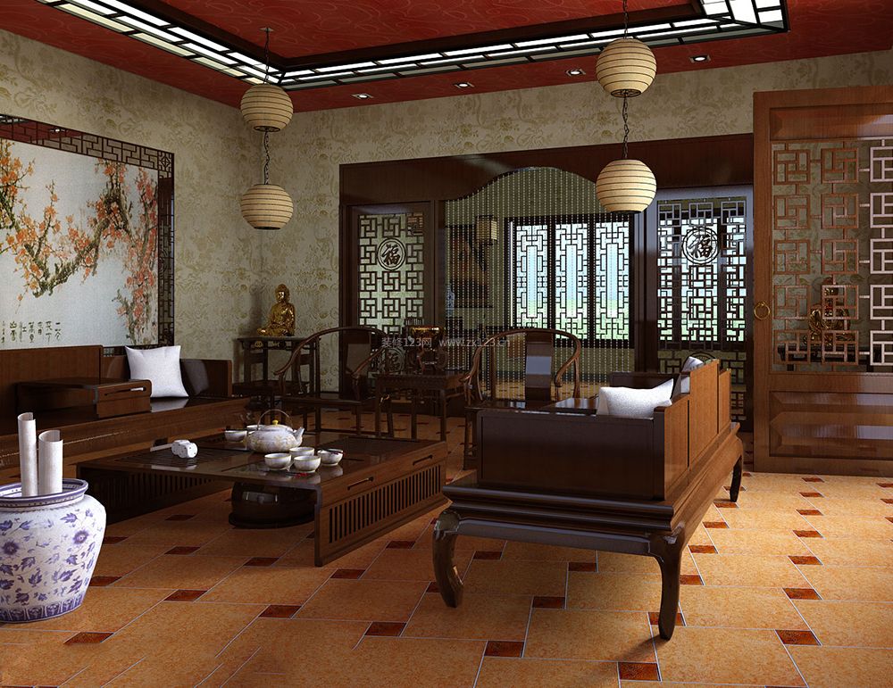 中式风格客厅木质茶几装修效果图片大全