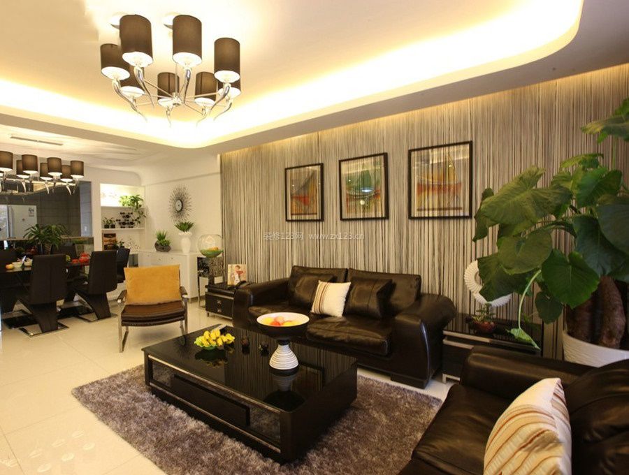 现代家装客厅真皮沙发装修设计效果图片大全