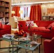 简约家装客厅设计红色布艺沙发装修效果图片