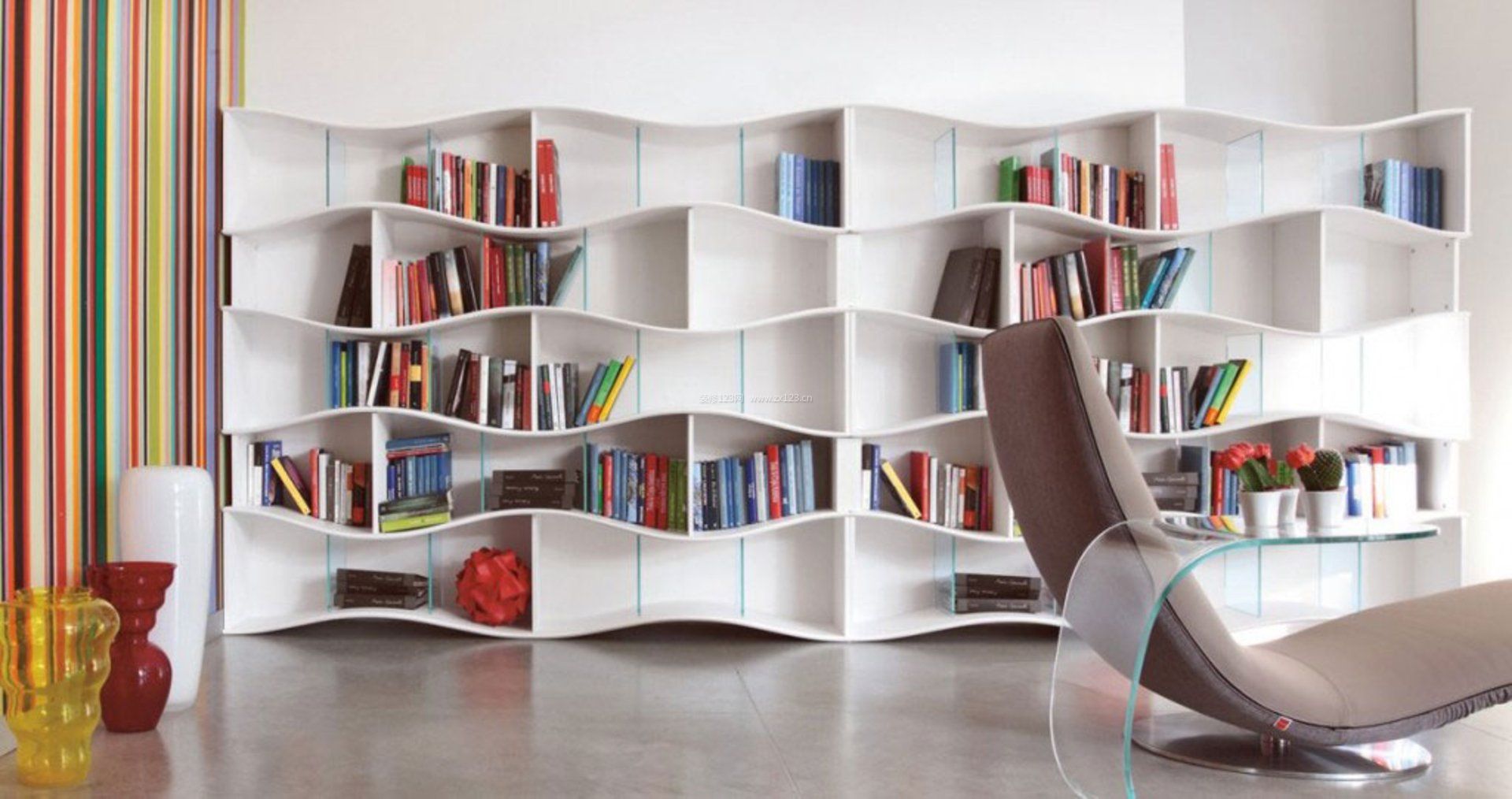 现代图书馆书柜设计效果图