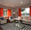 简约客厅橙色窗帘装修布置效果图片