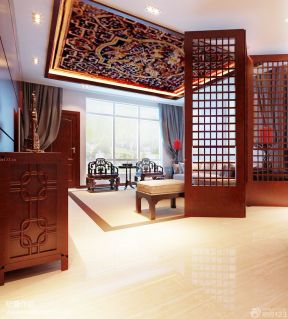 中式家装客厅屏风隔断设计效果图