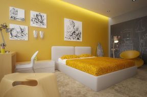 简约卧室装修效果图 黄色墙面装修效果图片