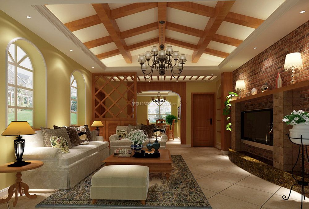 家装客厅美式风格电视背景设计效果图