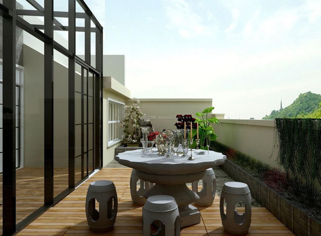 简约别墅设计阳台绿化装修效果图片