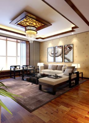 中式古典风格效果图 客厅壁纸装修效果图