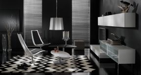 黑白现代简约客厅 百叶窗帘装修效果图片