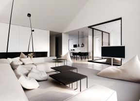 黑白现代简约客厅 小户型转角布艺沙发