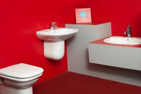 简约卫浴展厅效果图 红色墙面装修效果图片