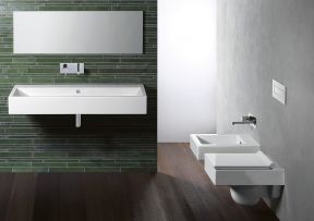 现代卫浴展厅效果图片 深褐色木地板装修效果图片