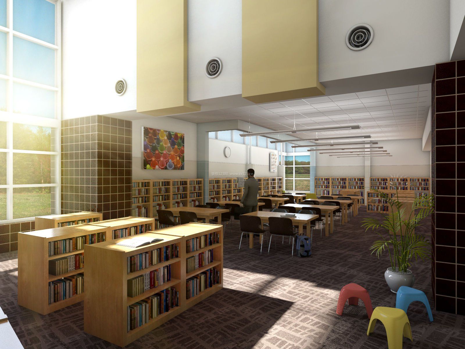 大型图书馆书柜设计效果图