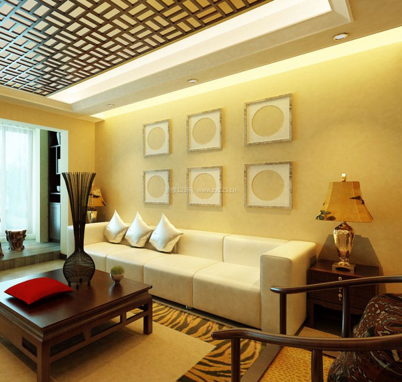 中式风格室内客厅沙发背景墙装饰画设计大全
