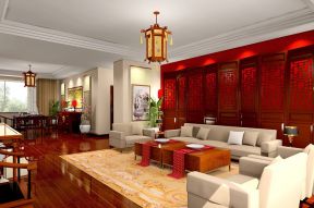 中式风格室内客厅移动折叠屏风设计