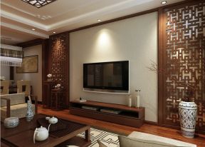 中式风格室内客厅电视背景旁边装饰设计