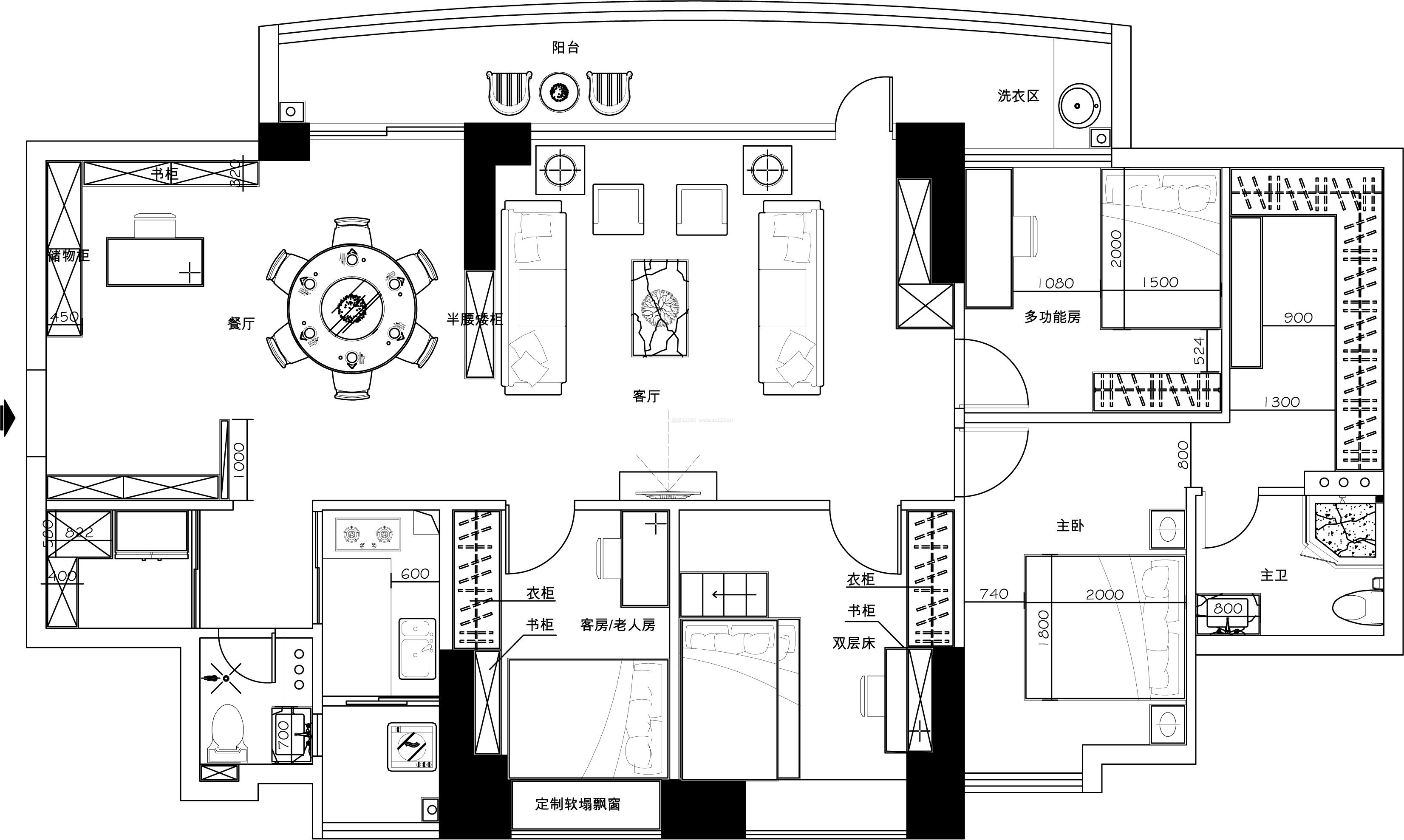 150平米四室两厅两卫户型设计图