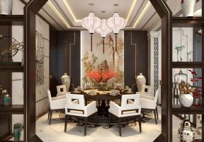 中式風(fēng)格裝修實景圖 餐廳吊燈