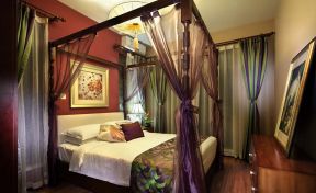 新东南亚风格卧室床缦装修 效果图片