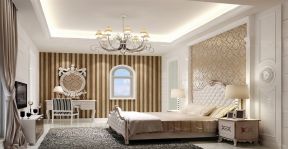 家装欧式卧室 条纹壁纸装修效果图片