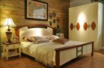 恬淡田园风格卧室木质床头背景墙装修效果图片