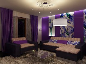 小户型精品客厅紫色墙面装修效果图片