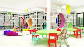 国外幼儿园图书馆书架装修效果图片
