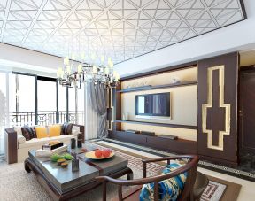 最新现代和中式混搭风格客厅吊顶装饰图片