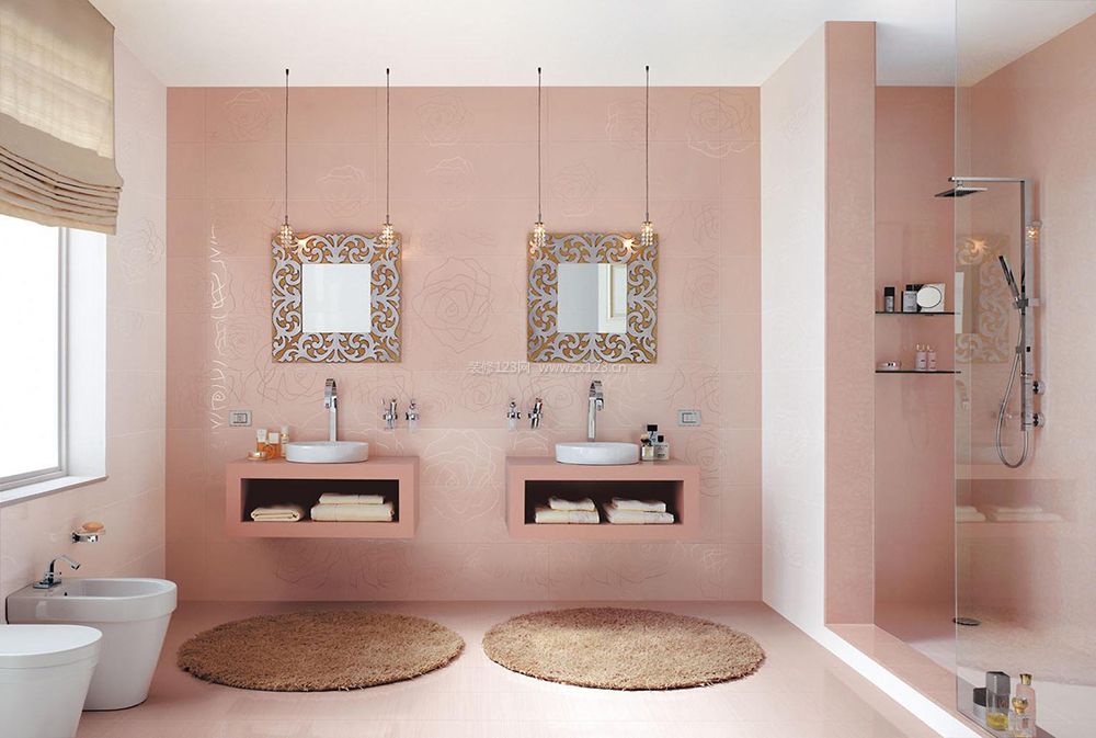 简约风格卫生间粉色墙面装修效果图片