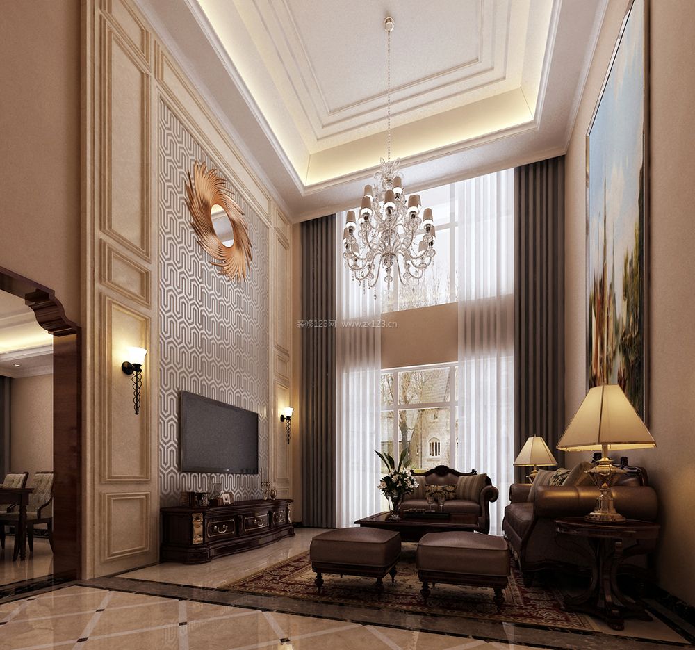 复式别墅式纯美地中海挑高客厅装修效果图