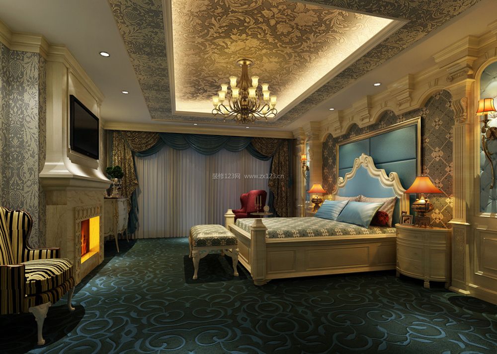 豪华欧式卧室地毯装修效果图片