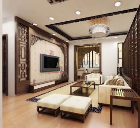 中式客廳電視背景墻裝修效果圖 120平米房子裝修圖片