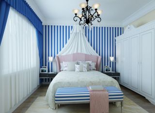 地中海单身豪华卧室窗帘搭配效果图