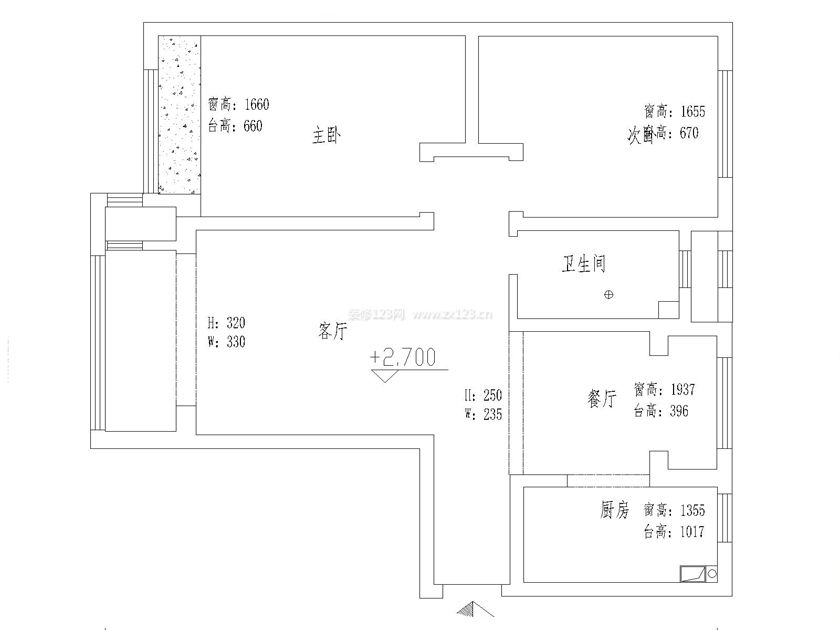 110平米二室一廳一衛(wèi)戶型圖