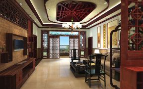 中式家装效果图 简约客厅布艺沙发