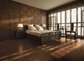 中式风格卧室图片 百叶窗帘装修效果图片
