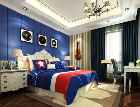现代卧室设计 蓝色墙面装修效果图片