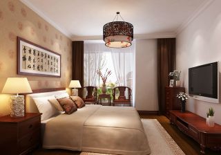 中式风格卧室窗帘搭配效果图片