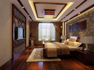 中式风格卧室电视墙设计效果图片