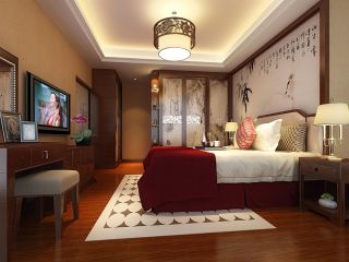中式风格卧室简约电视背景墙图片