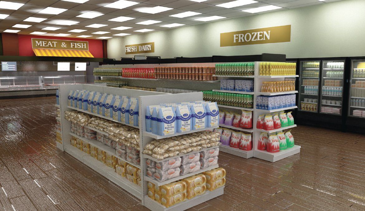 超市货架陈列3d效果图