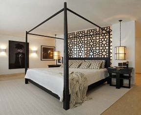 中式卧室装修设计 镂空雕花隔断