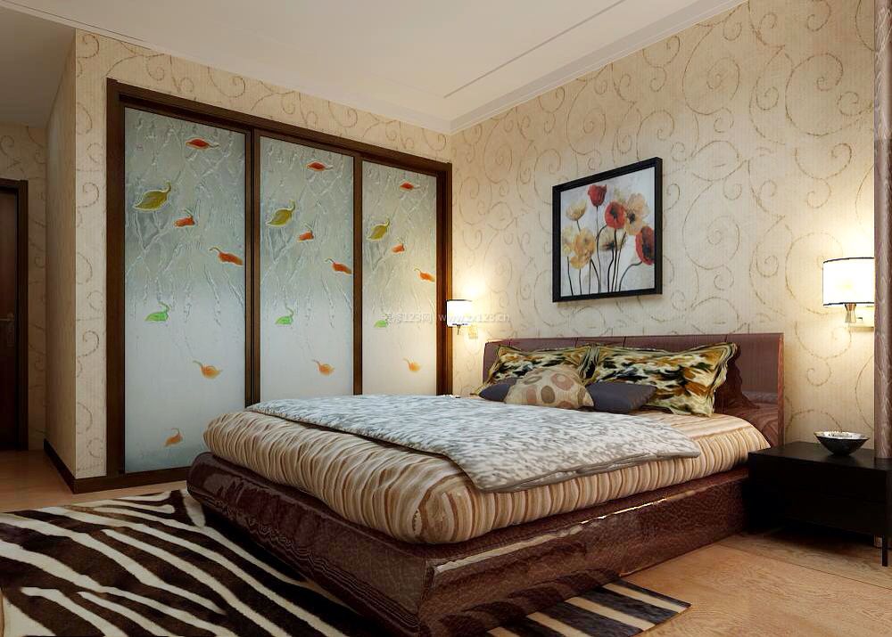 家装卧室花藤壁纸装修设计效果图片