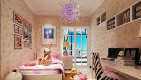 儿童卧室装修效果图 花朵壁纸装修效果图片