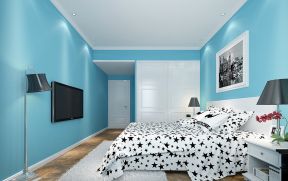 简约卧室青色墙面装修设计效果图片